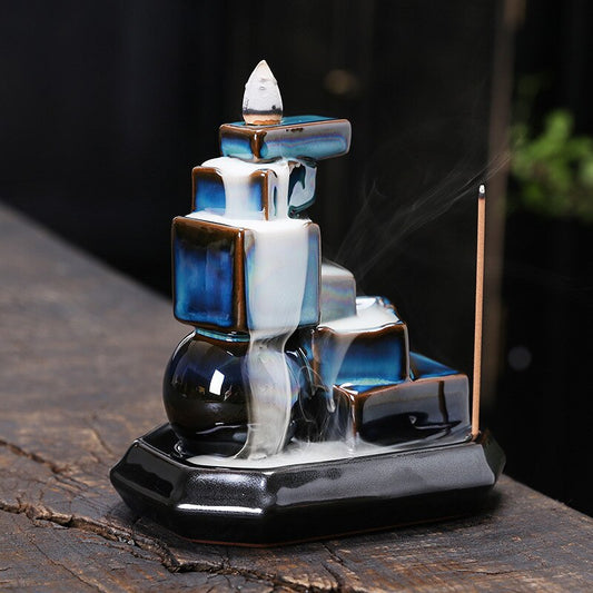 Blue Cubes Waterfall-Cascading Backflow Incense Burner