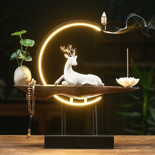 Lucky Deer LED Waterfall Backflow Incense Burner With Lotus
