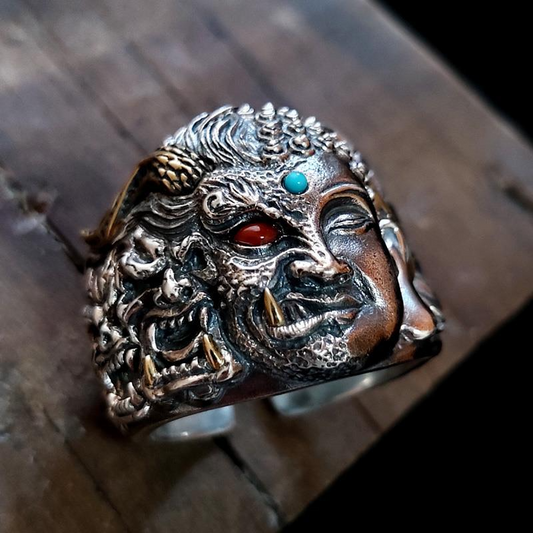 Buddha & Mara Silver Ring